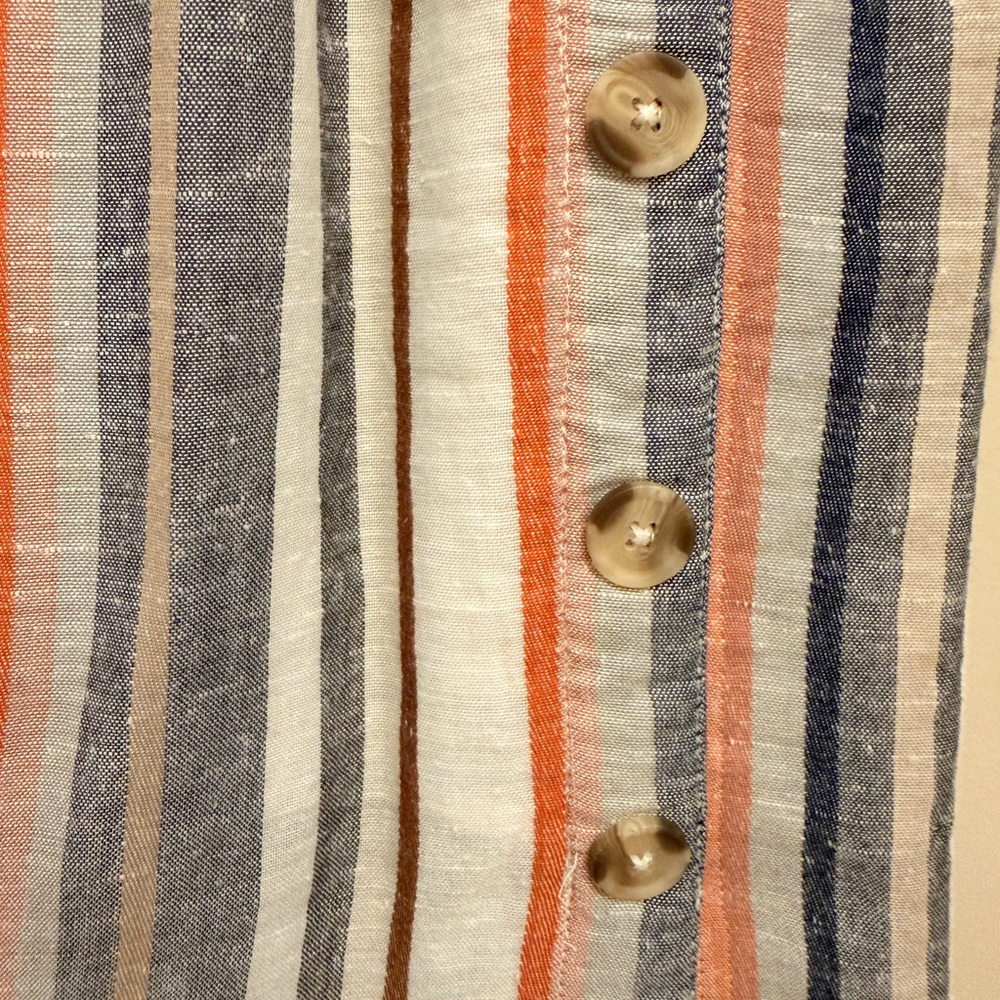 Express XS Linen Blend Striped Midi Dress in Blue, Coral, Cream and Tan - Picture 5 of 10